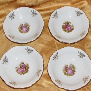 4 Vintage Porcelain Dessert Bowls Winterling Western Germany Romantic Scene
